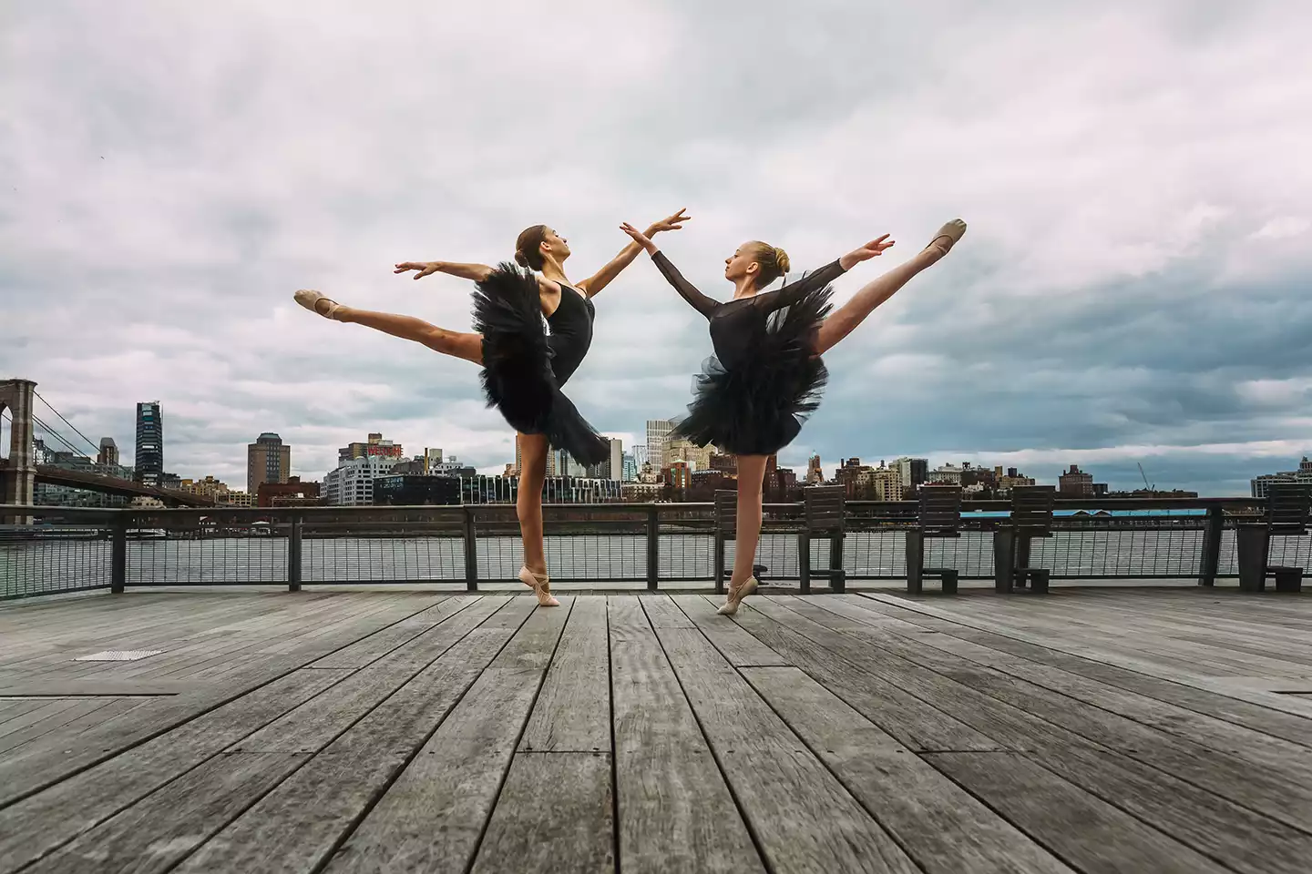 These two DDF ballerinas made Pier 17 their stage, dancing together just below the Brooklyn Bridge!